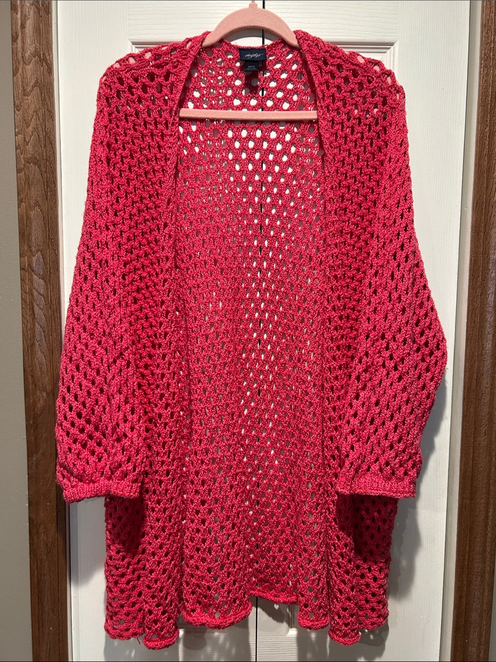Daytrip Open-Weave Crochet Cardigan in Pink